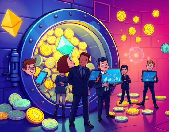 Bitmine address ETH purchase depicted as cartoon characters analyzing massive digital Ethereum vault