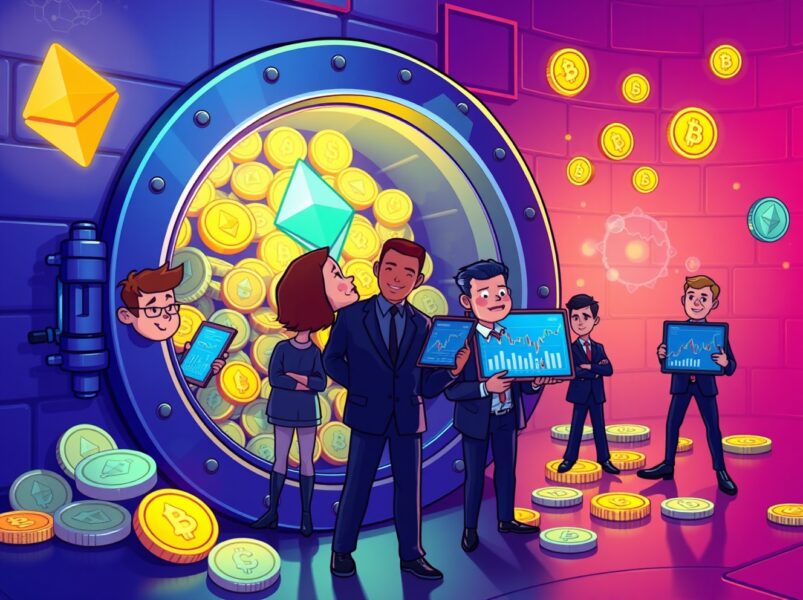 Bitmine address ETH purchase depicted as cartoon characters analyzing massive digital Ethereum vault