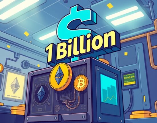 A cartoon illustration symbolizing BitMine's strategic $1 billion share buyback, highlighting its crypto assets and financial strength.
