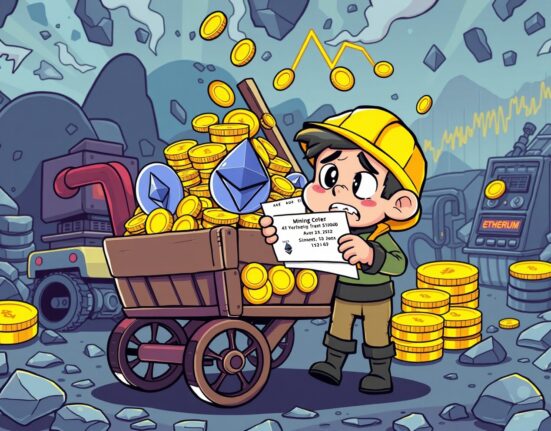 Remarkable BitMine dividend decision illustrated with mining cart and Ethereum symbols during market volatility