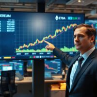 BitMine executive pointing at Ethereum price chart on screen