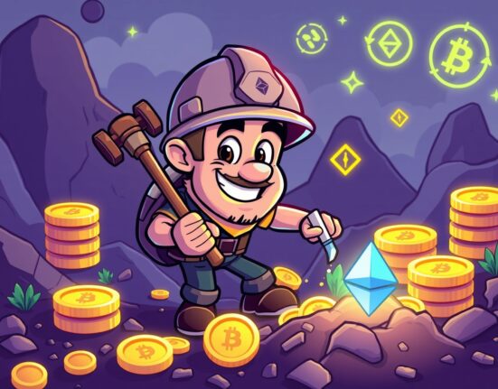 Bitmine ETH investment strategy shown through cartoon miner collecting digital Ethereum coins