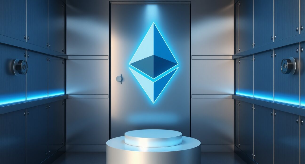 Bitmine's significant Ethereum holdings represented as a secure digital asset in a vault.