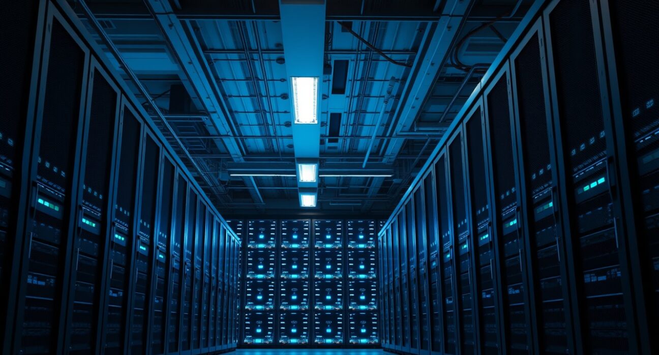 Bitmine ETH stake in a high-tech data center, representing institutional Ethereum staking infrastructure.