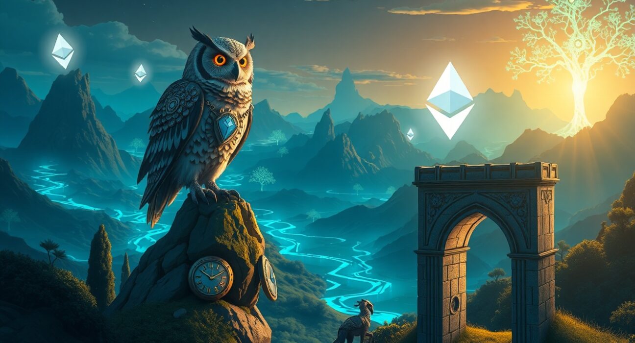 Bitmine's strategic ETH staking commitment visualized as data integration into the Ethereum network.