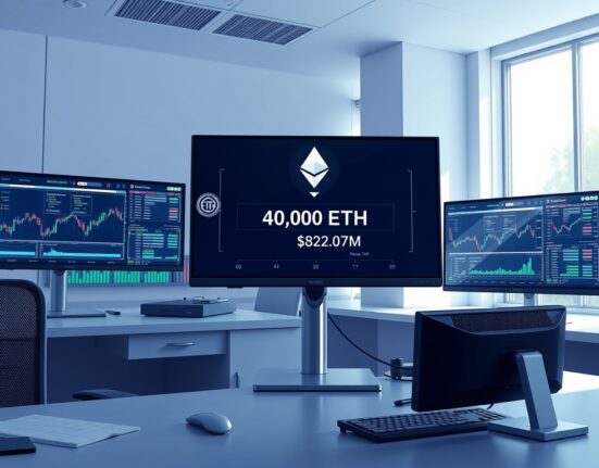 Institutional cryptocurrency trading desk showing $82M Ethereum transaction confirmation on blockchain interface