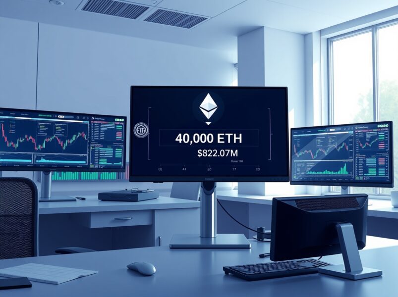 Institutional cryptocurrency trading desk showing $82M Ethereum transaction confirmation on blockchain interface