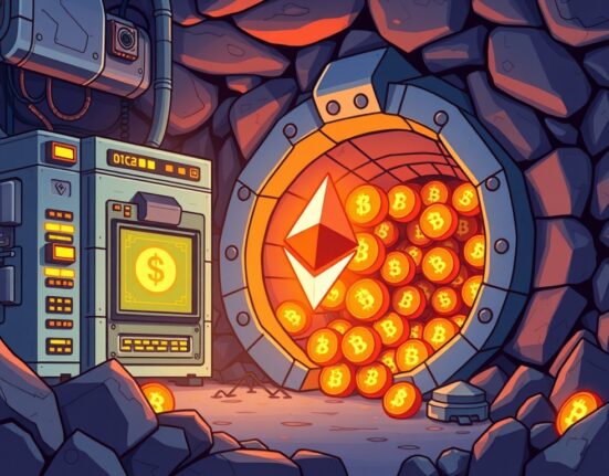 A cartoon illustration depicting Bitmine's substantial Bitmine Ether purchase and growing Ether treasury strategy.