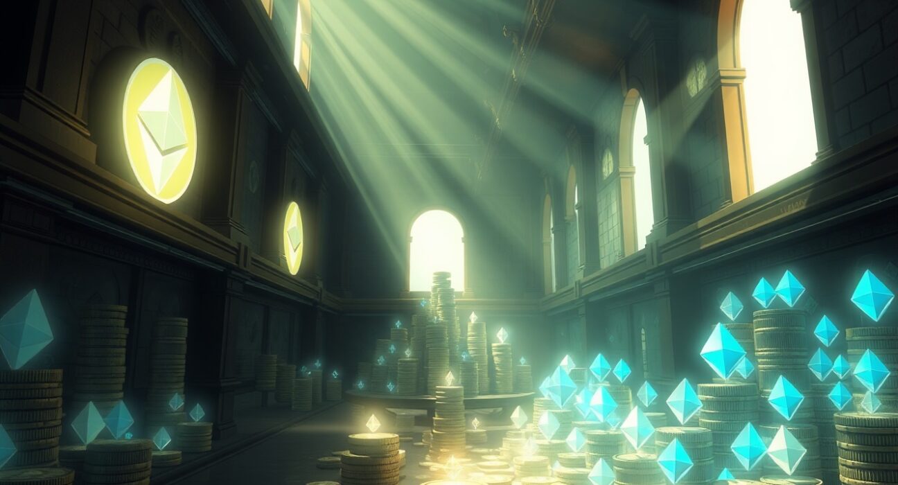 Bitmine's massive $6.22 billion Ethereum staking position visualized as a secure digital treasury.