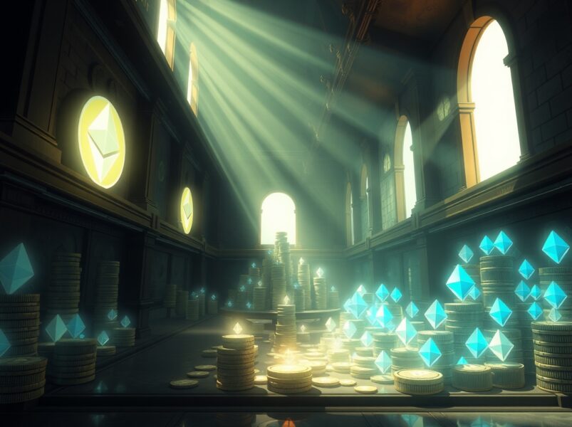 Bitmine's massive $6.22 billion Ethereum staking position visualized as a secure digital treasury.