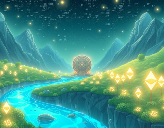 Bitmine's strategic $500 million Ethereum staking investment visualized as a digital landscape.