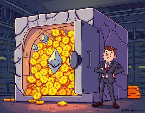 Cartoon illustration of BitMine Immersion's massive Ethereum treasury, highlighting their dominant ETH holdings.