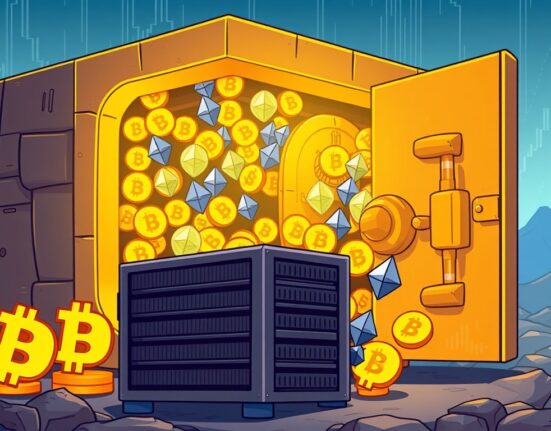 Cartoon illustration showing a large Bitmine Immersion Ethereum treasury, symbolizing a strategic shift from Bitcoin mining to holding ETH.