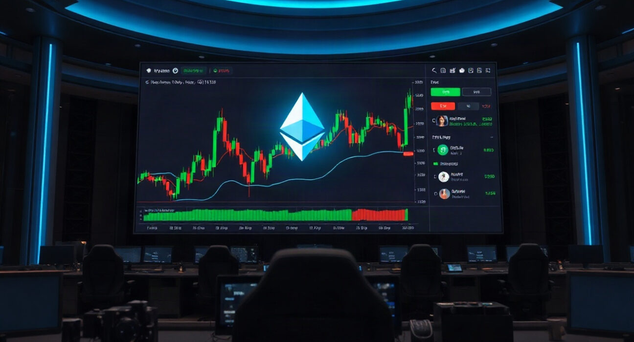 Cryptocurrency exchange dashboard with Ethereum charts in a professional trading environment