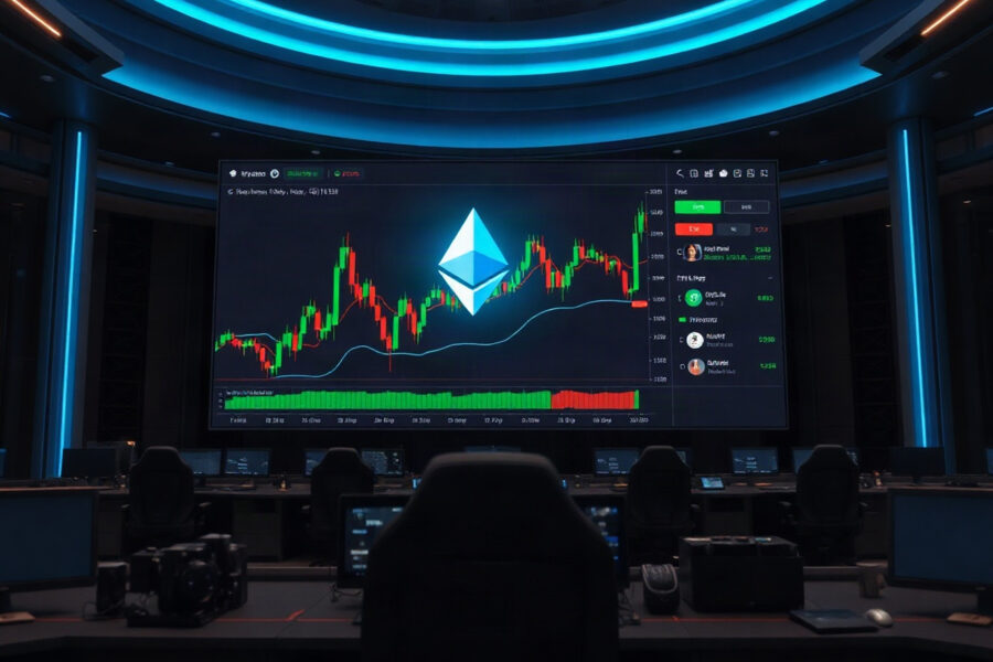 Cryptocurrency exchange dashboard with Ethereum charts in a professional trading environment