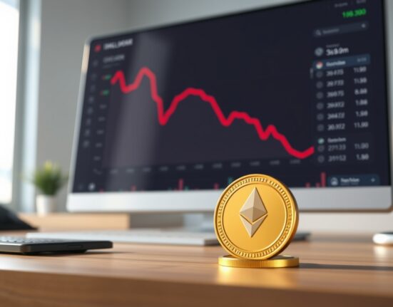 Bitmine's financial dashboard showing loss on Ethereum holdings with physical coins in focus.