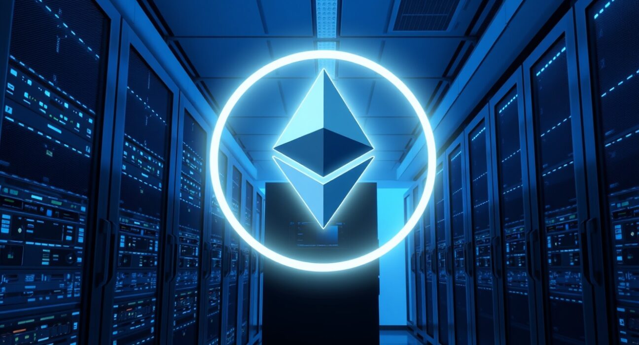 Bitmine Ethereum staking data center with glowing ETH logo representing 107,992 ETH staked
