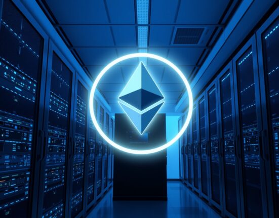 Bitmine Ethereum staking data center with glowing ETH logo representing 107,992 ETH staked