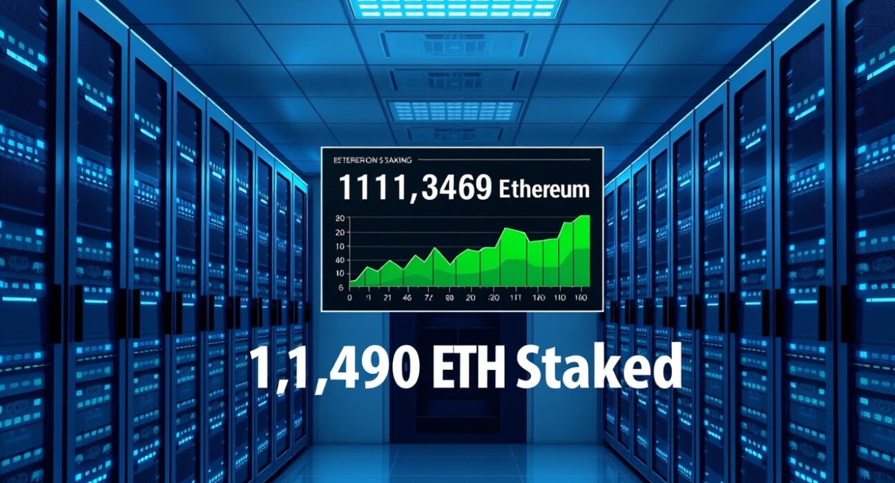 Bitmine ETH staking dashboard showing 111,496 ETH staked in a modern data center