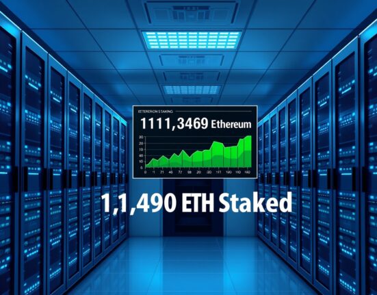 Bitmine ETH staking dashboard showing 111,496 ETH staked in a modern data center