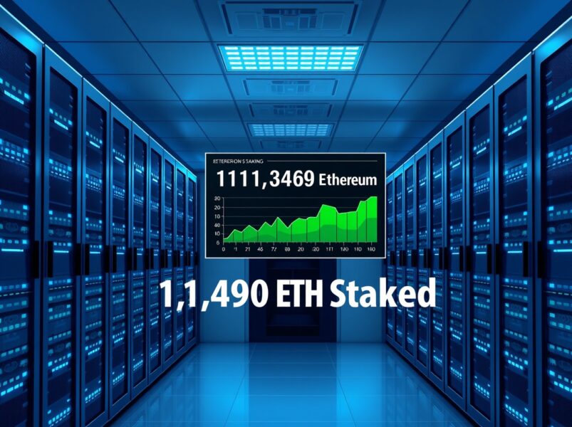 Bitmine ETH staking dashboard showing 111,496 ETH staked in a modern data center