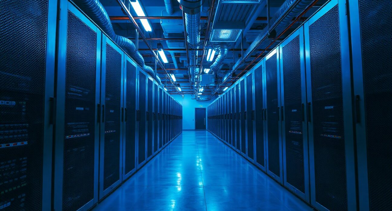 Data center server room representing institutional Ethereum staking infrastructure