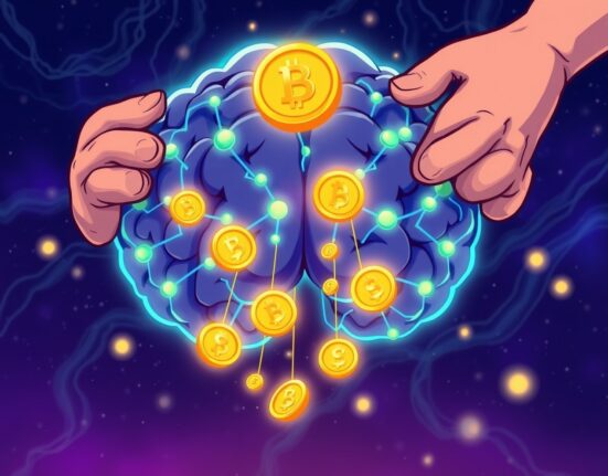 Cartoon illustration of the Bittensor halving event reducing digital coin flow from a neural network.