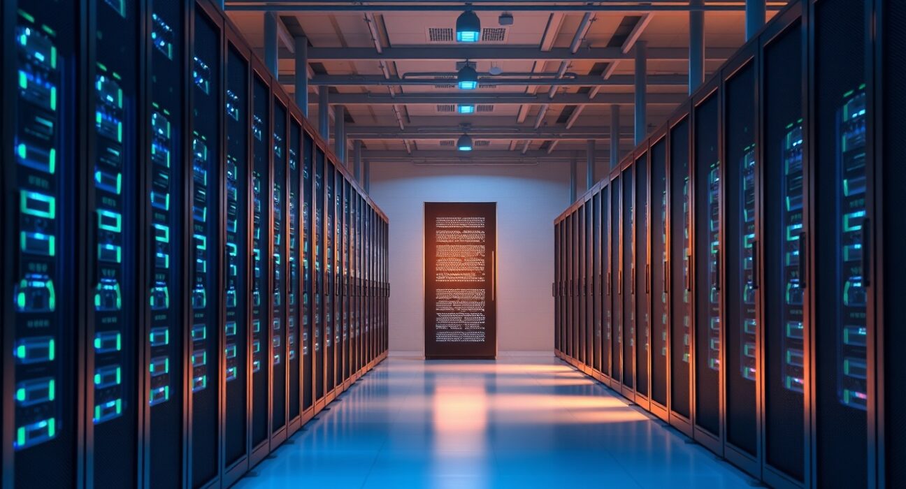 Bittensor server rack with glowing lights representing subnet validator reward mechanism change proposal