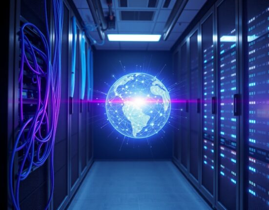 Bittensor TAO price prediction: futuristic data center with holographic AI network representing the decentralized machine learning protocol