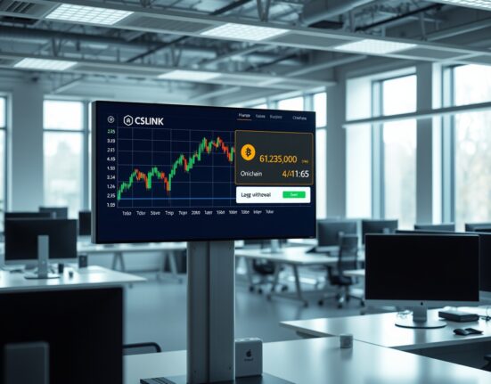 Bitvavo cryptocurrency exchange office with digital screen showing a large Chainlink withdrawal transaction