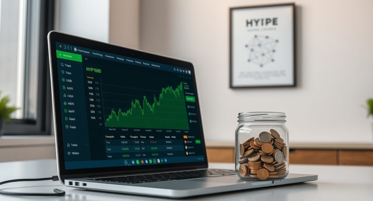 Bitwise BHYP ETF and HYPE token buyback concept with laptop and coins