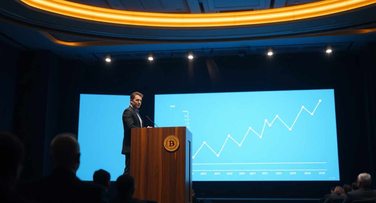 Bitwise CEO Hunter Horsley speaking at the 2026 Consensus conference, declaring the end of the crypto market's four-year cycle.