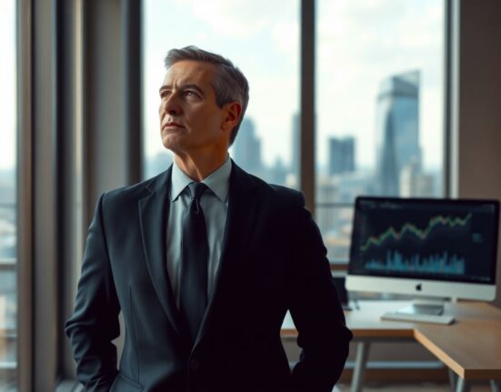 Bitwise CEO Hunter Horsley in a modern office, looking thoughtfully into the distance, representing strategic long-term crypto investing.