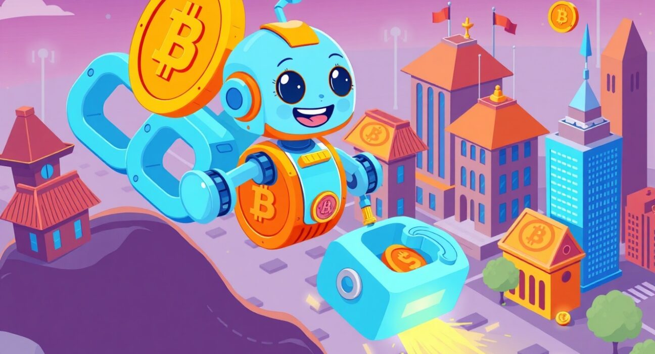 Chainlink ETF connecting cryptocurrency to traditional finance through animated robotic chains