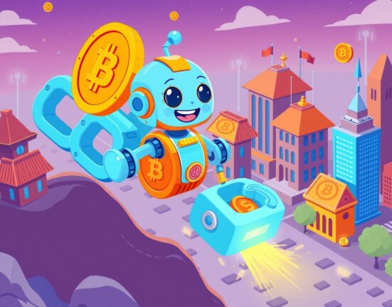 Chainlink ETF connecting cryptocurrency to traditional finance through animated robotic chains