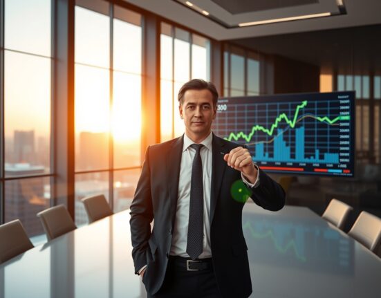 Bitwise CIO Matt Hougan in a boardroom pointing to a Bitcoin price chart on a digital screen.