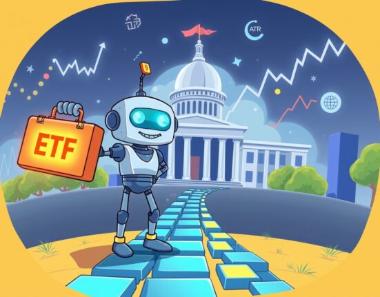 A vibrant cartoon illustrating the imminent approval journey of the Bitwise HYPE spot ETF towards regulatory acceptance.