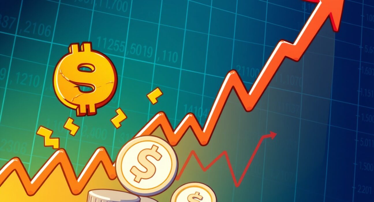 Cartoon illustration depicting the phenomenal first-day trading volume of the Bitwise SOL ETF, showing strong market performance.