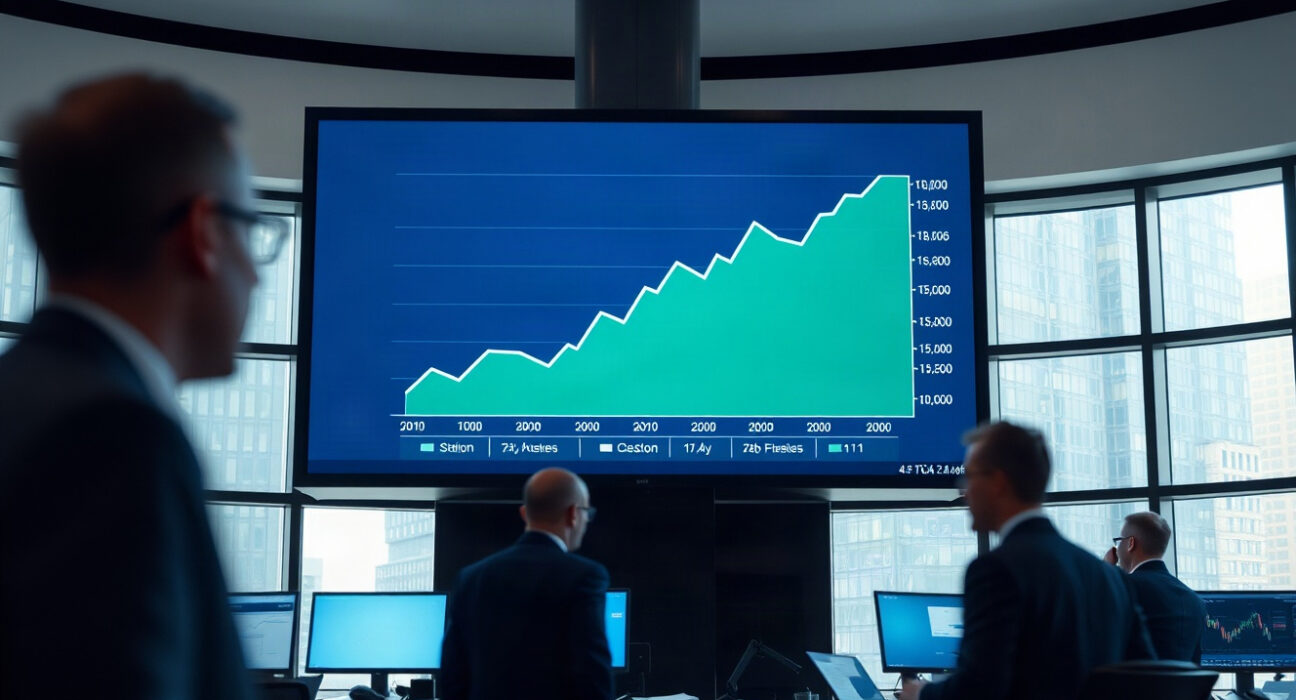 Financial screen showing rising investment chart, representing BSOL ETF inflows
