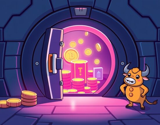 A vibrant cartoon illustrating the exciting potential of a SUI ETF for mainstream investment.