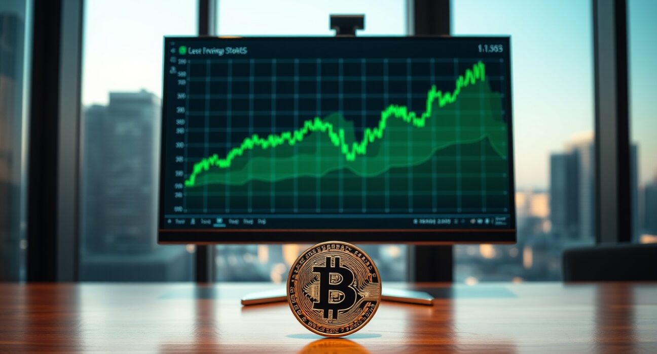 BlackRock Bitcoin withdrawal from Coinbase Prime institutional office scene with Bitcoin chart on monitor