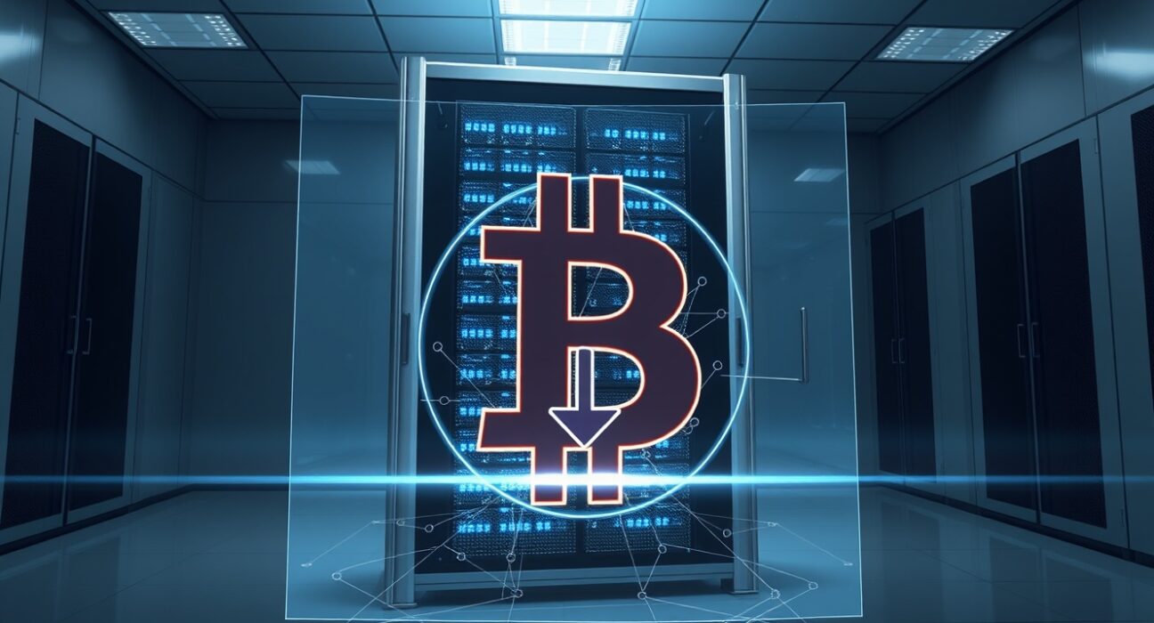 BlackRock Bitcoin withdrawal to secure institutional cold storage depicted through digital vault technology