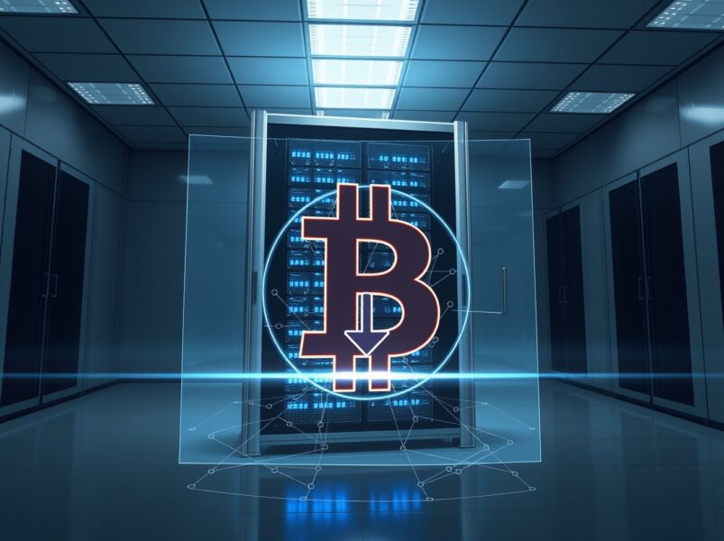 BlackRock Bitcoin withdrawal to secure institutional cold storage depicted through digital vault technology