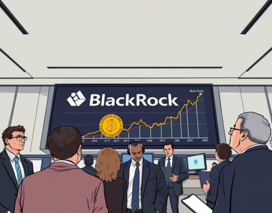 BlackRock Bitcoin ETF IBIT April inflows chart on trading floor screen, highlighting $2.3 billion net inflows and ETF ranking