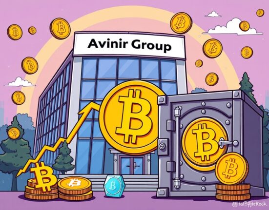 A cartoon illustration of a large investment flowing into a BlackRock Bitcoin ETF, symbolizing significant institutional Bitcoin investment.