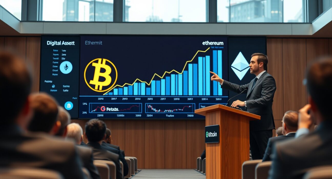 BlackRock executive discussing Bitcoin and Ethereum dominance at Digital Asset Summit conference