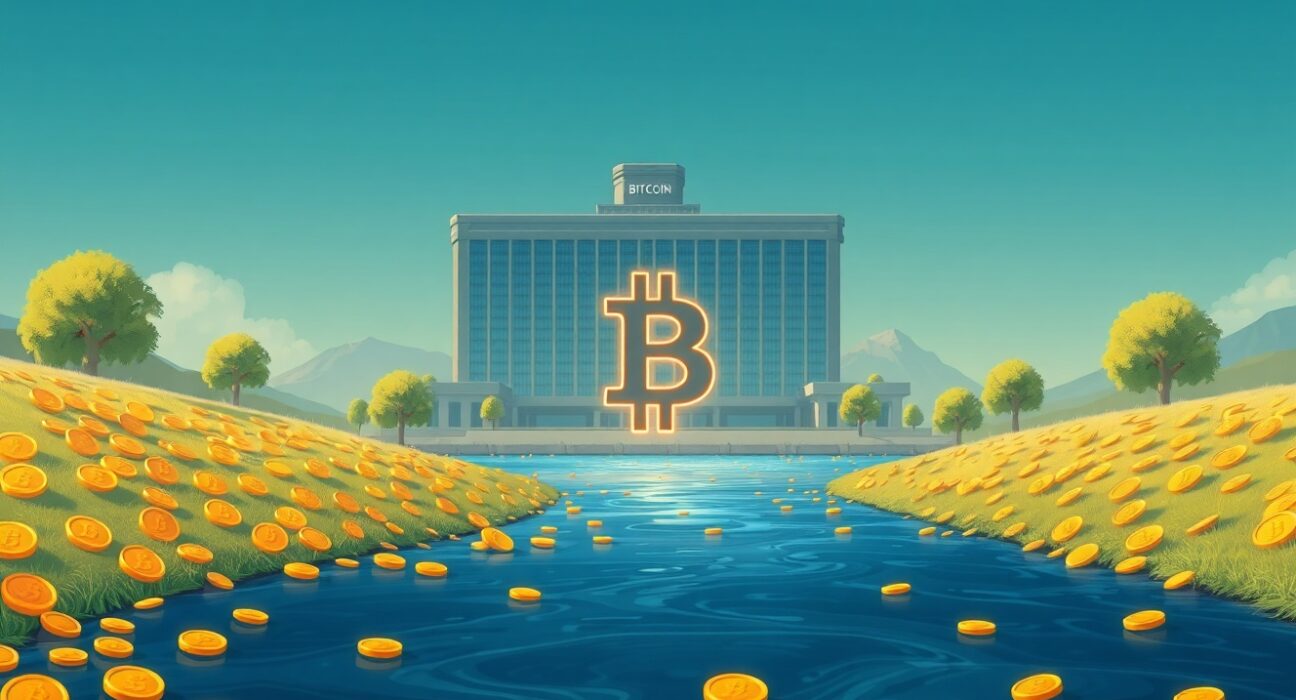 Conceptual illustration of BlackRock's new Bitcoin income ETF strategy generating wealth.