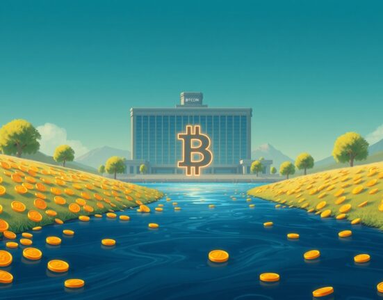 Conceptual illustration of BlackRock's new Bitcoin income ETF strategy generating wealth.