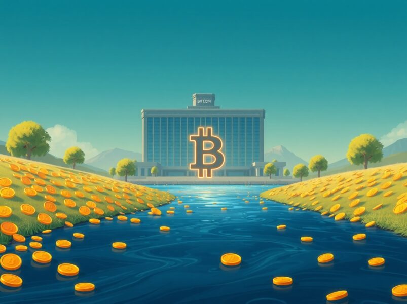 Conceptual illustration of BlackRock's new Bitcoin income ETF strategy generating wealth.