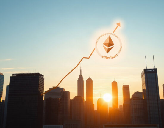 BlackRock's $1.17B crypto purchase: Bitcoin and Ethereum symbols over a financial skyline